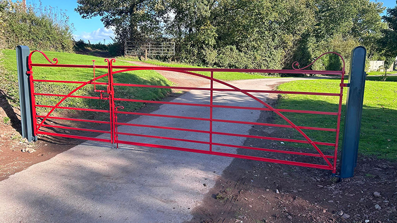 Forged red gate installation Wales
